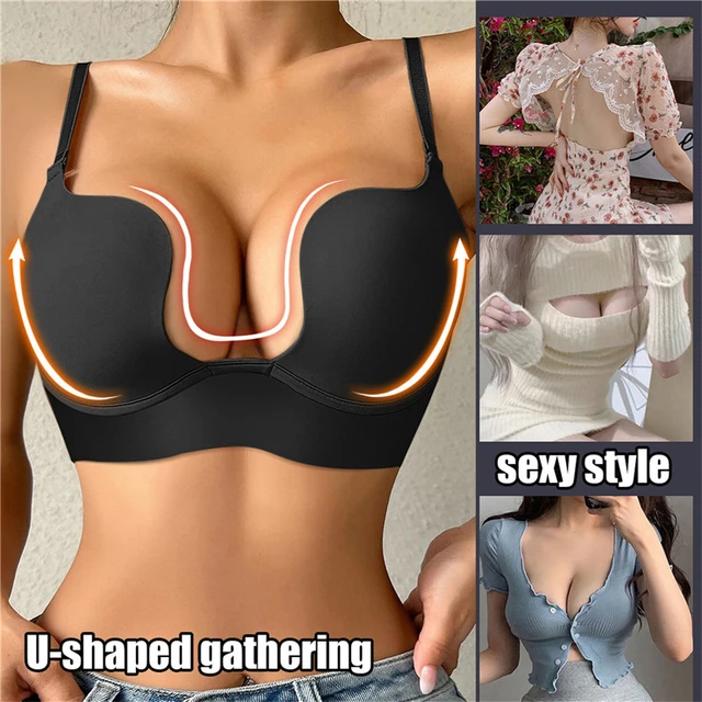 Push Up Bra Backless Women Bras Low Cut Sexy Plunge Brassiere Open Back  Wedding Underwear Invisible Seamless Deep Lingerie - Bras - AliExpress