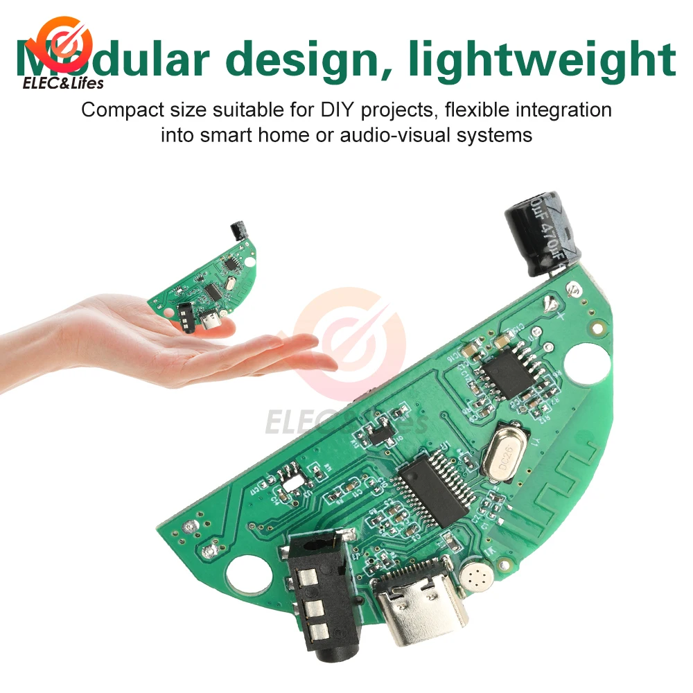 Portable Bluetooth Audio Amplifier Module 3.7V Battery or Type-C Powered Hi-Fi 3D Stereo 4W SD Card AUX Input for DIY Speakers
