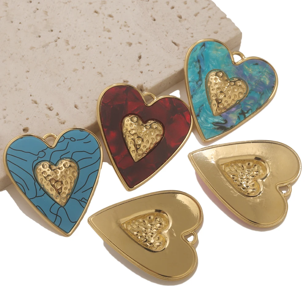 Pcs Stainless Steel Resin Heart Jewelry Charms Gold Plated for