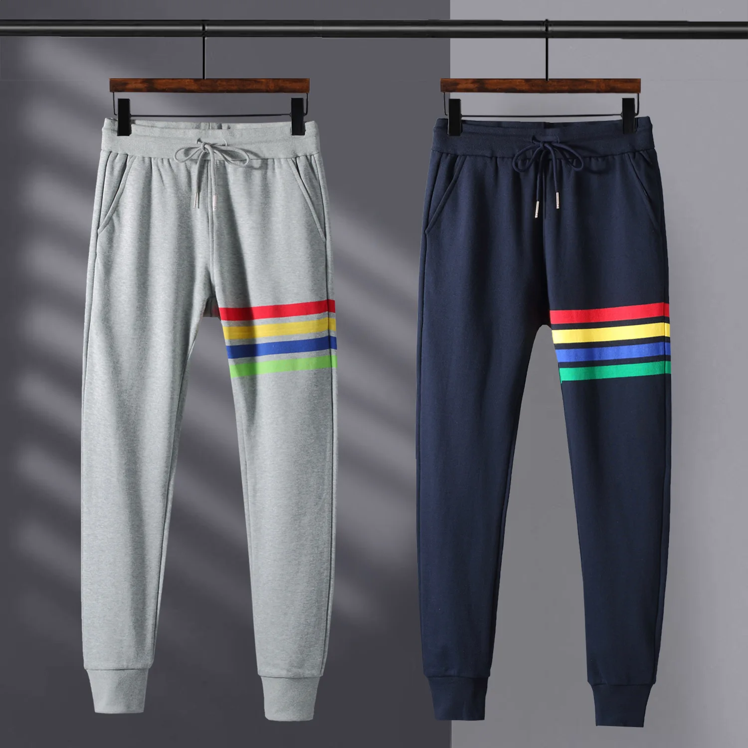 

2024 New TB Sweatpants Unisex Autumn Fashion Korean Casual Pure Cotton Thickened Striped Pants Elastic Waist Straight Pants Man