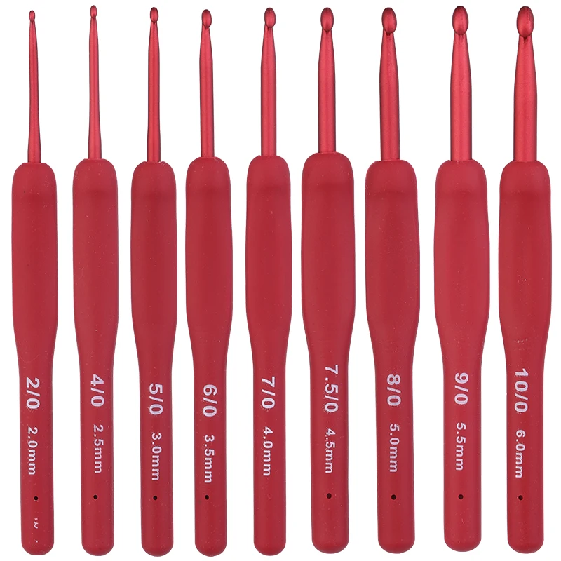 Fenrry 9PCS Red Crochet Hook Ergonomic Handle for Arthritic Hands Extra Long Knitting Needles for Beginners and Crocheting Yarn