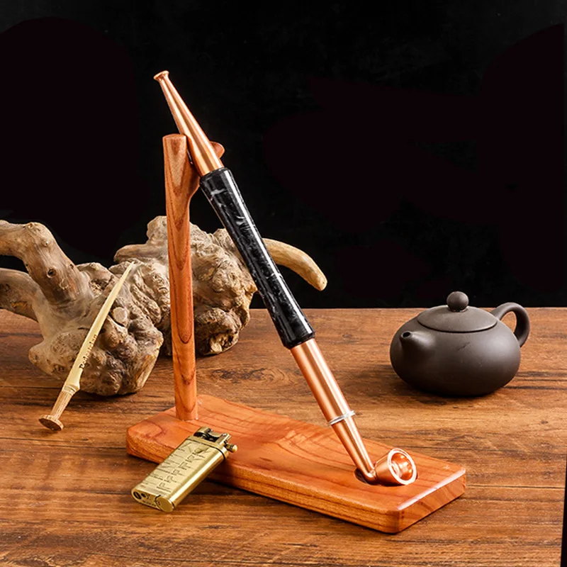 Tea Tree Pipe Holder Solid Wood Vertical Type Holder Long Handle Reading Pipe Display 1 Position Smoking Fittings