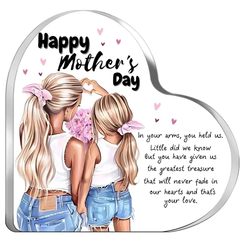 

Mom Daughter Print Acrylic Heart Plaque Anniversary Mothers Day Gift for Mother Living Room Bedroom Keepsake Sign Tabletop Decor