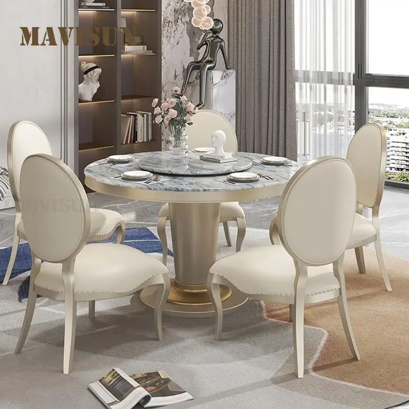 American Style Round Dining Table With Marble Turntable Stable