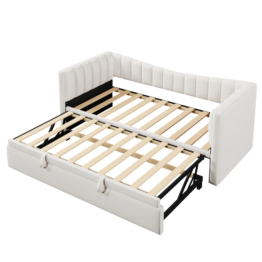 Tagesbett, 90 x 200 cm (180 x 200 cm), gepolstertes Bett mit ausziehbarem Bett, Schlafsofa, Einzelbett, Doppelbett (ohne Matratze), Samt – Detail 30