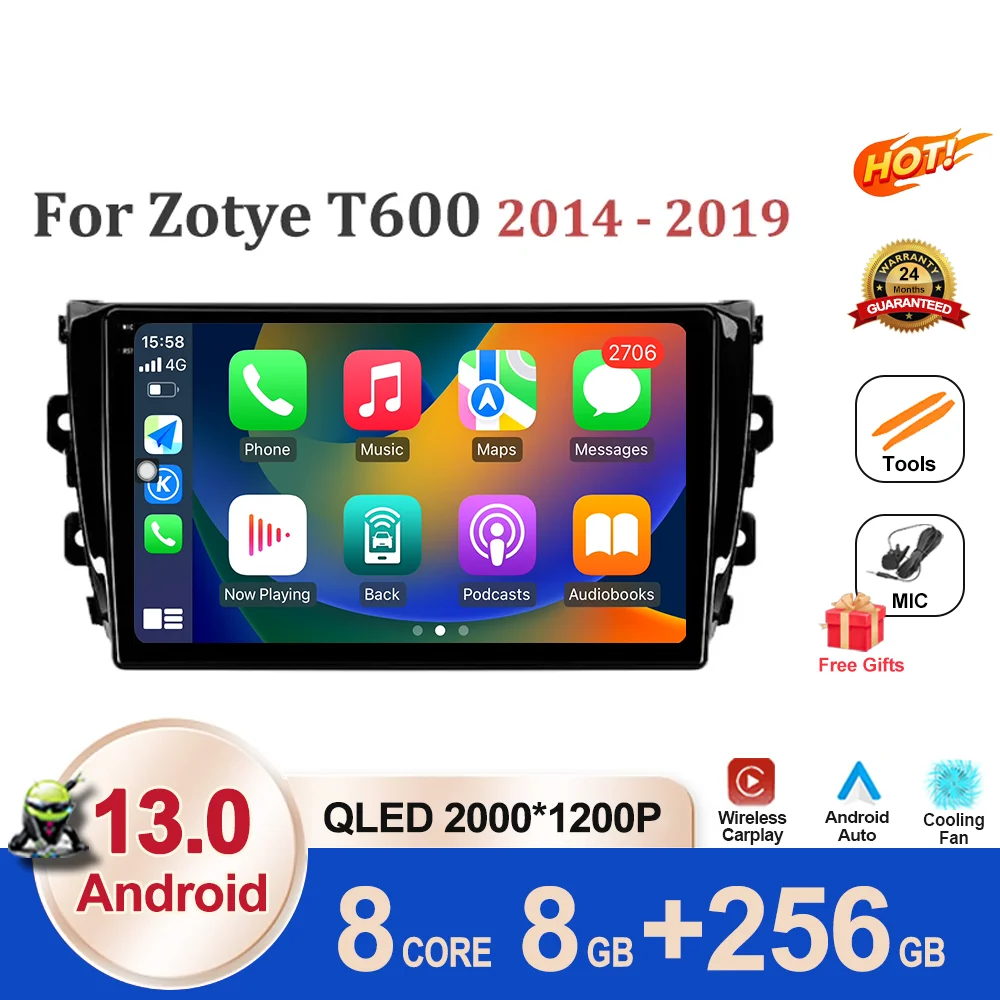

Автомагнитола на Android 13 для Zotye T600 2014-2019, мультимедийный видеоплеер, навигация, стерео, GPS, Android, 2din, 2 din, dvd, BT, инструменты