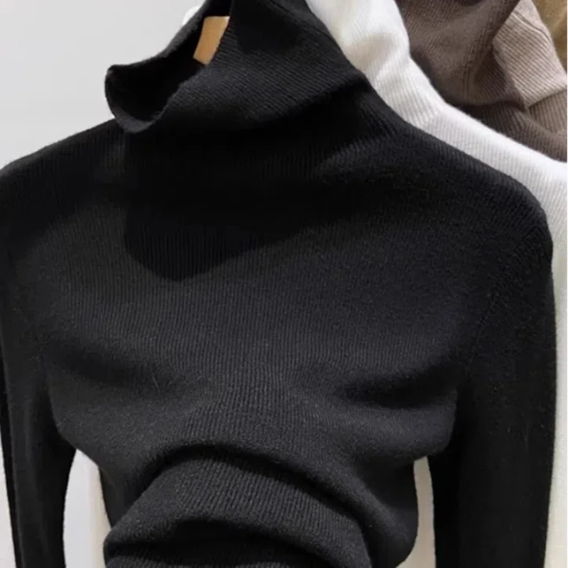 New High Neck Solid Color Sweater Women's Pullover for Autumn and Winter Paired with Cashmere Sweater Knitted Casual Top 230