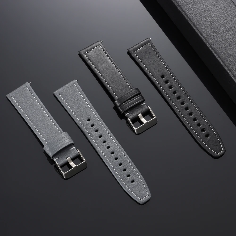 Premium Leather Quick Release Watch Band Straps with Pin Buckle - Black, Brown, White, Grey