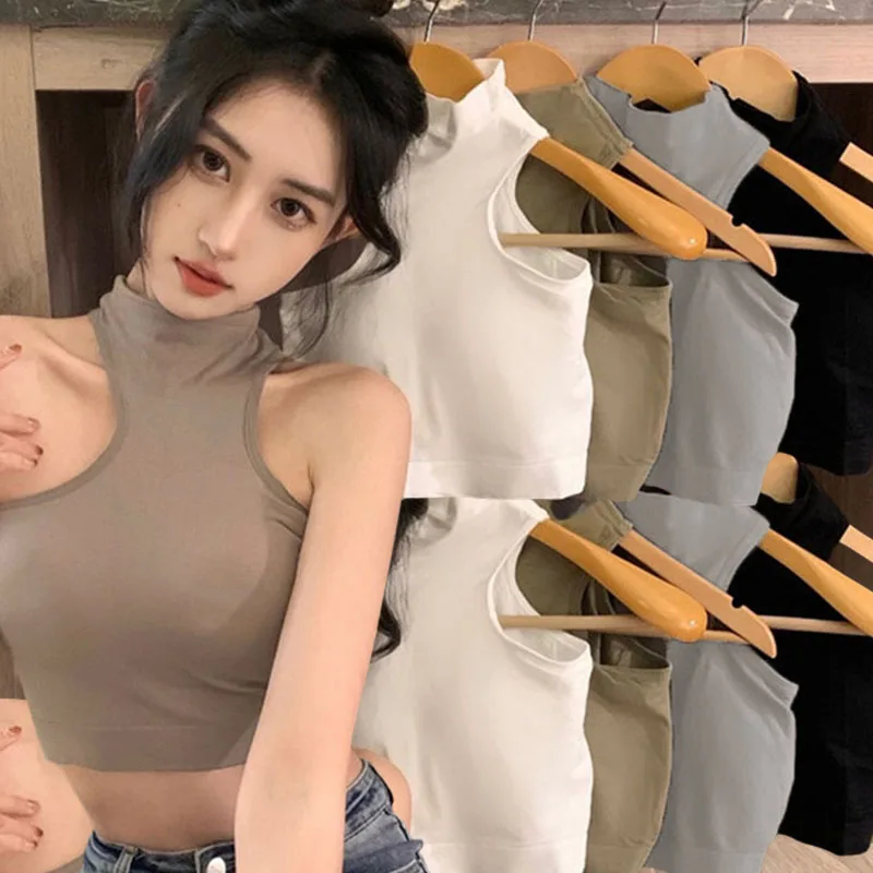 

2024 Sexy Women Hollow Crop Tops Halter Sleeveless Tops Slim Fit Summer Casual One Shoulder Backless Crop Tube Tops Streetwear