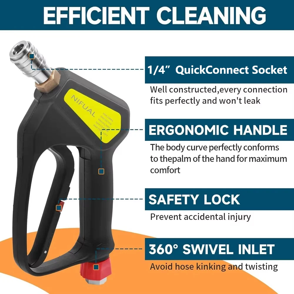 5075 PSI Replacement High Pressure Short Cleaning Gun Outdoor Car Wash Set Car Wash Gun ST-2300. Power Washing Trigger Spray Gun 4