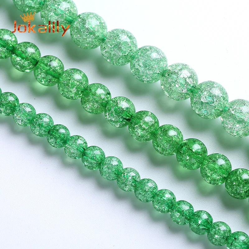 

Dark Green Cracked Glass Beads For Jewelry Making Snow Vein Crystal Quartz Stone Loose Beads Diy Bracelets Necklace 6 8 10mm 15"