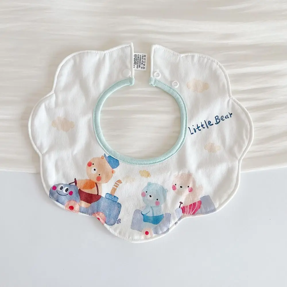 Cartoon Anti-vomiting Bibs Cotton Yarn Flower Shape Baby Drooling Bibs Round Neck Rotatable Baby Cotton Bibs