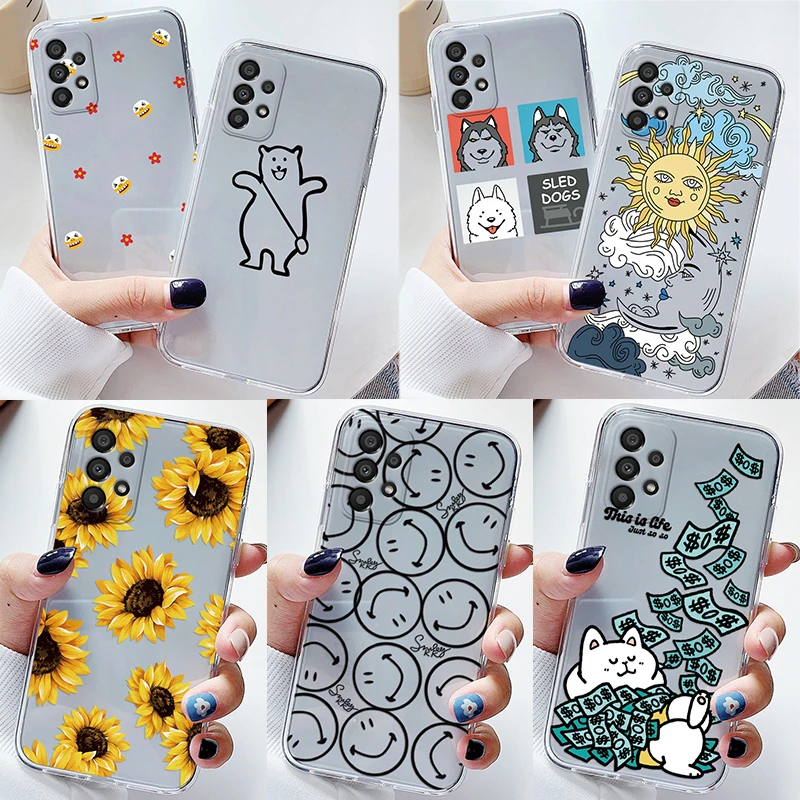 Cute Bear Cloud Cover Per Samsung Galaxy A33 5G Cover Per Telefono Clear Vintage Flowers Leaves Fundas Per Samsung A 33 Galaxya33 Capa
