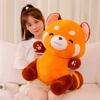 Stuffed Anime Figure Doll Turned Red Panda Plushie Doll Fluffy Hair Red Raccoon Animals Hug Throw Pillow Kids 1