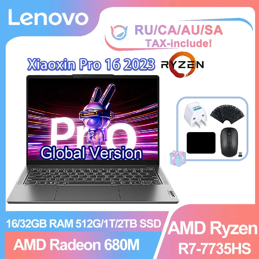 Lenovo ordenador portátil Xiaoxin Pro 16 2023, Notebook Delgado AMD R7 ...