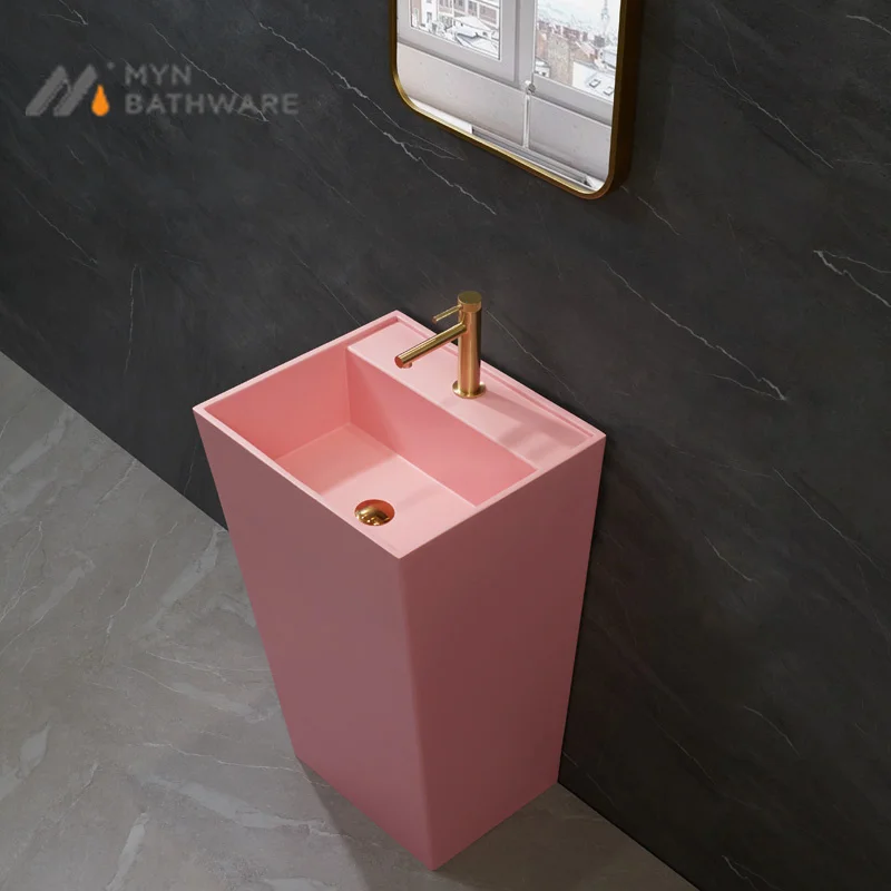 

Newly Solid Surface Modern Matt Pink Artificial Stone Resin Freestanding Basin Sink