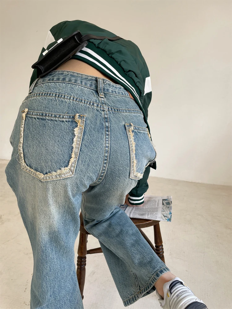 

Vintage Wash Blue Women High Waist Jean Trousers 2023 Summer New Straight Wide Leg Female Denim Pants Loose Casual Cozy Chic