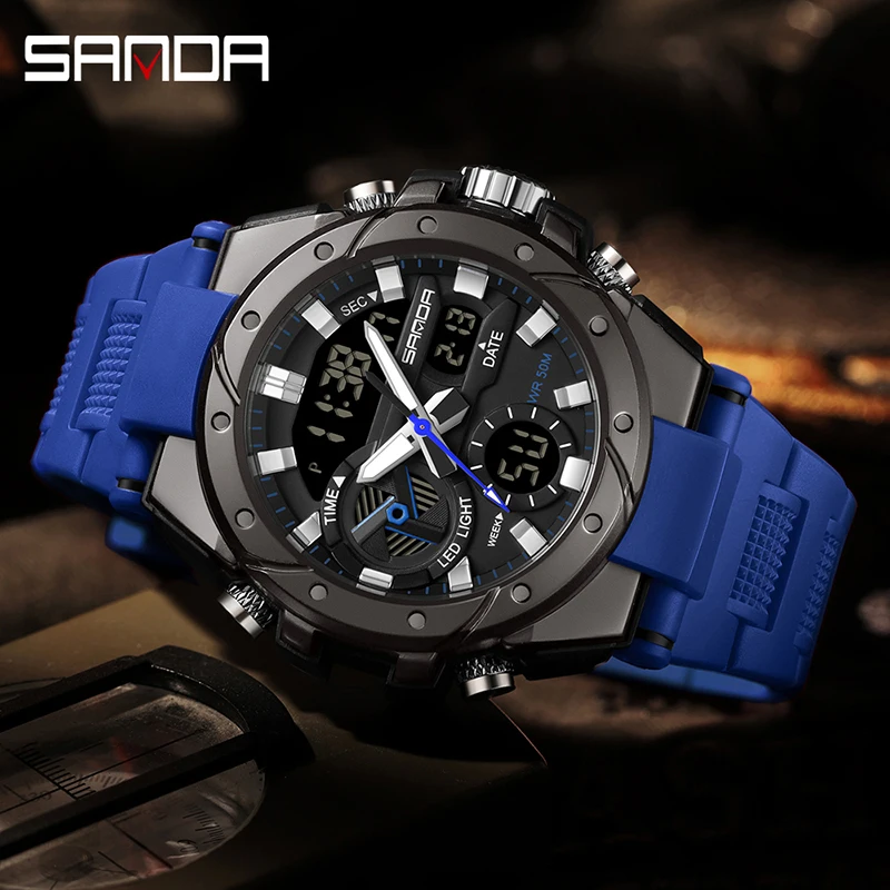 Men's Multifunctional Outdoor Waterproof Electronic Watch Digital Wristwatches SANDA 3313 Student Fashion Trend Military Style