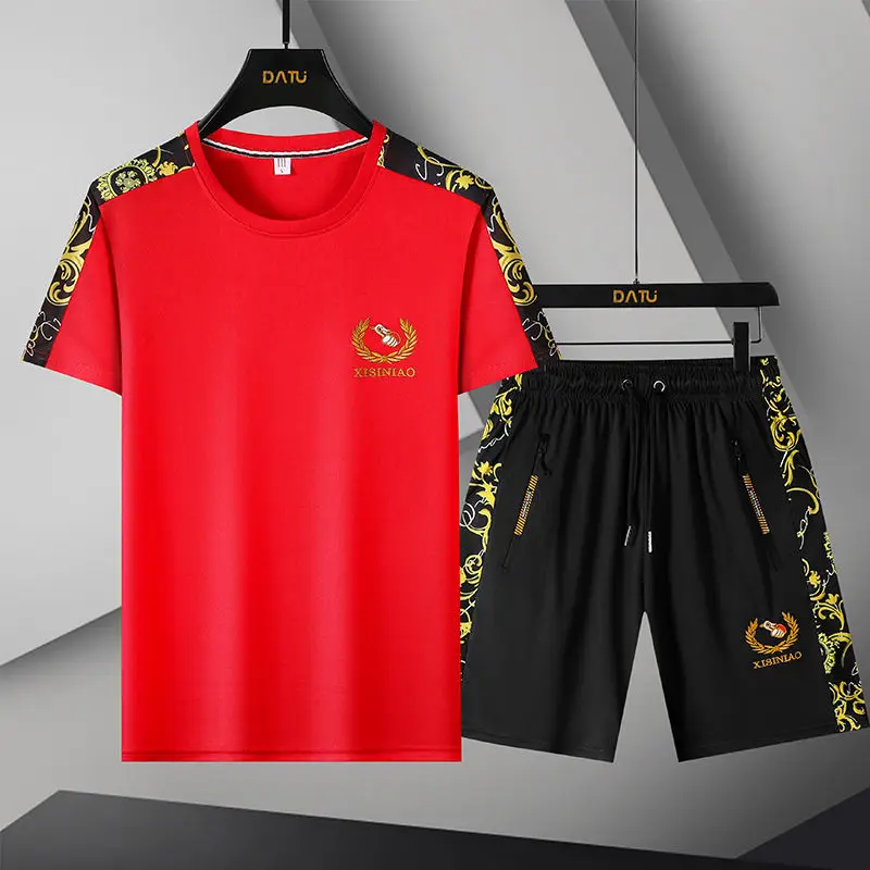 Clothes for Men Summer Short Sleeve Sportswear Suit Fashion Loose Brand Casual Embroidery Handsome Two-piece