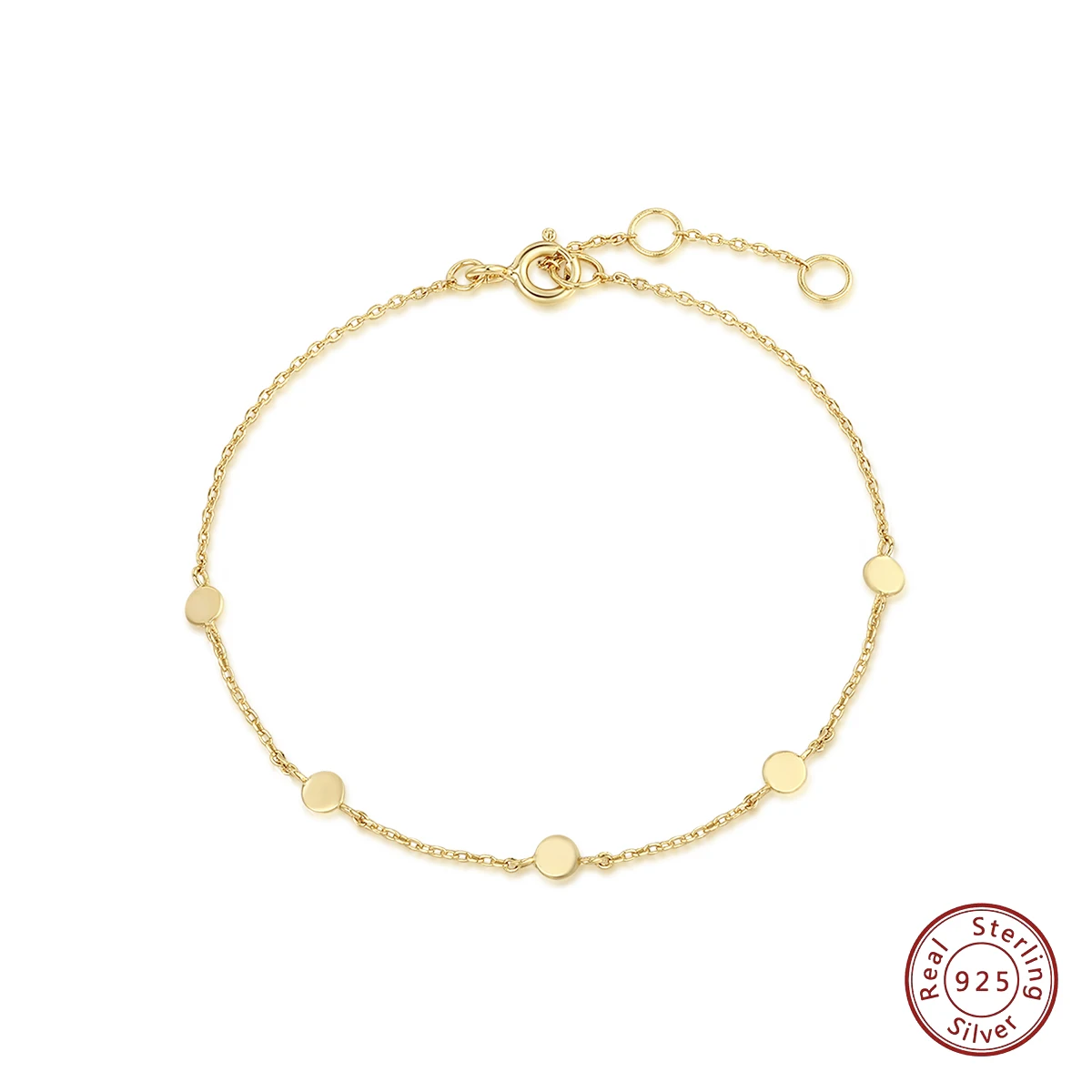 

Fine Jewellery Minimalist 14k Gold Plated 925 Sterling Silver Retro French Delicate Small Round Shiny Discs Coin Bracelet Chain