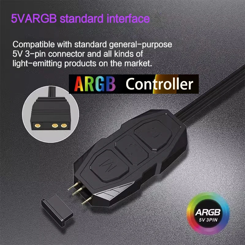 5V 3핀 ARGB 컨트롤러 - SATA 전원 공급 장치 컴퓨터 케이스용 미니 RGB 컨트롤러 ARGB 팬, 쿨러, LED 스트립 등