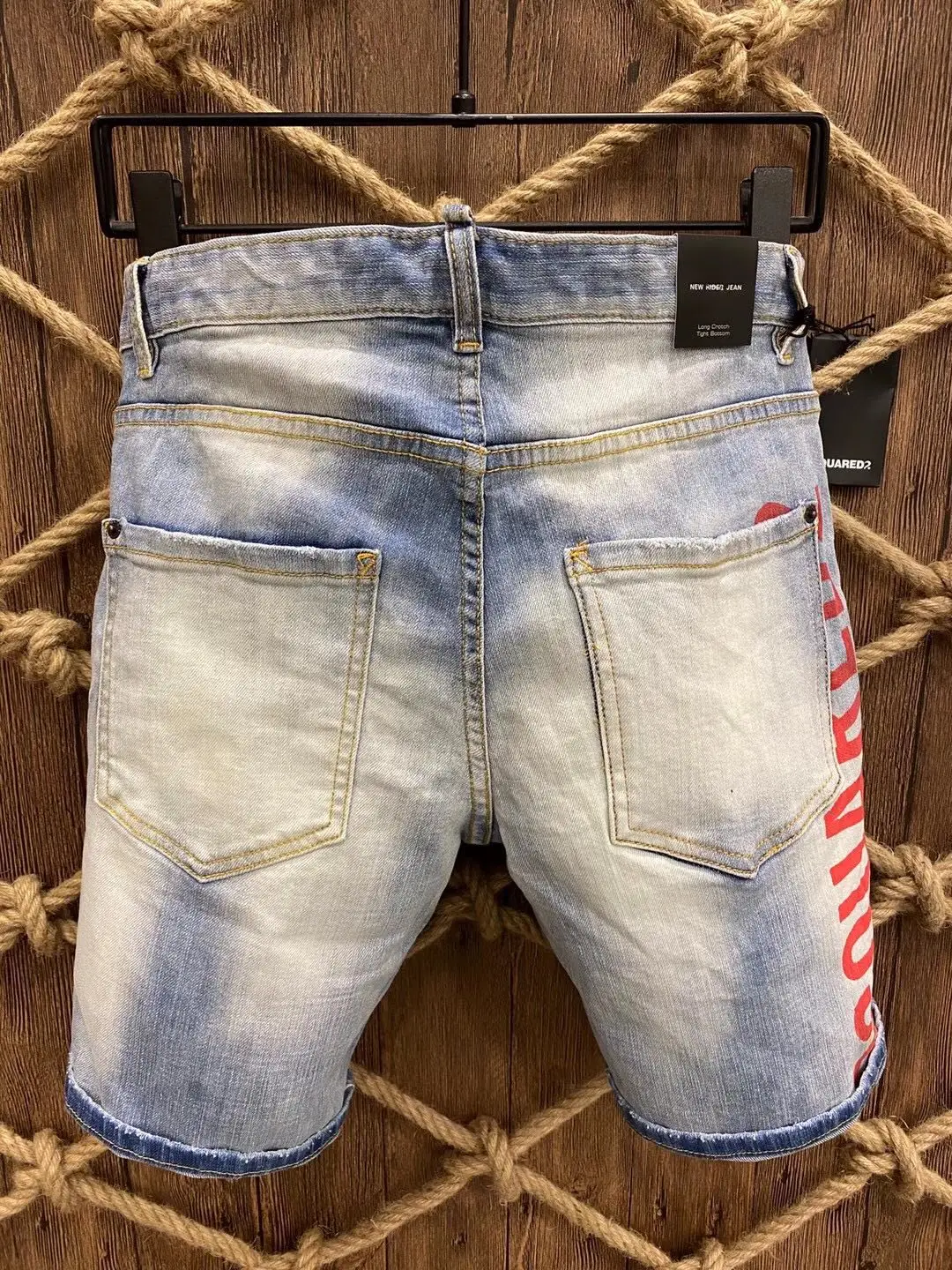 2024 New Shorts Men's D2 Jeans Black Micro Elastic Wash Patch Slim Fit Small Feet Casual Daily