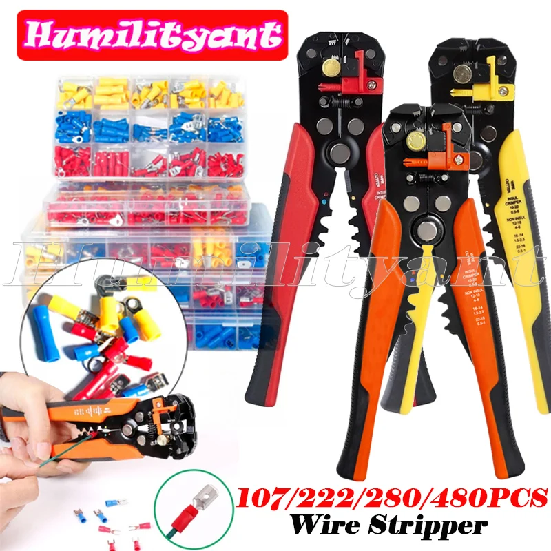

480/280/222/107PCS Insulated Cable Terminal Wire Crimp Spade Connector Butt erminals Assorted Kit+Wire Stripper