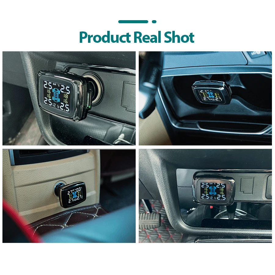 E-ACE Car TPMS Cigarette Lighter Charging Auto Tire Pressure Alarm Monitor System Display Tyre Pressure Temperature Secure Alarm
