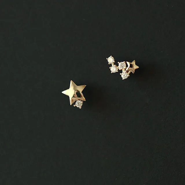 925 Sterling Silver Japanese Micro Inlaid Crystal Four-Pointed Star Plating 14k Gold Earrings Women Small Cute Banquet Jewelry 5