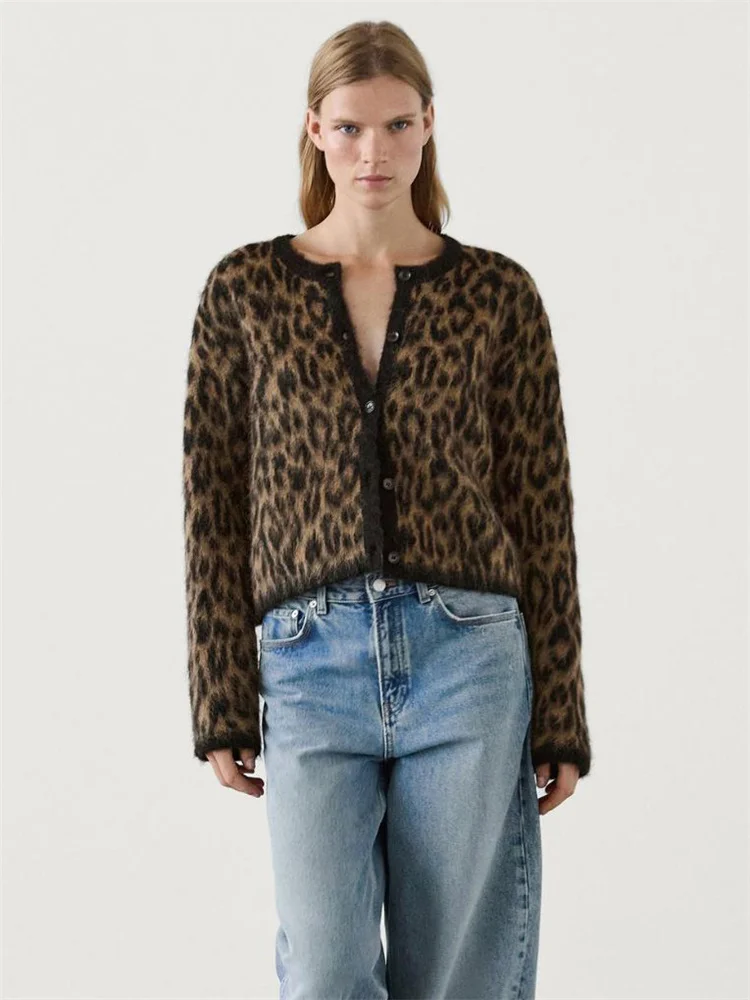 Suéter tipo cárdigan de leopardo para mujer, con estampado de moda en contraste, holgado, de manga larga, para ir al trabajo, cárdigan de otoño para mujer