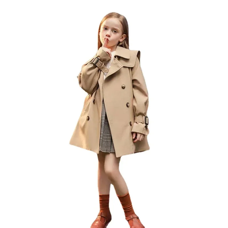 Kids Jacket Girls Trench Coats 4-14 Years Girls Autumn Coats Fashion Kids Windbreaker Long Sleeve Trench Thicken Warm Outerwear