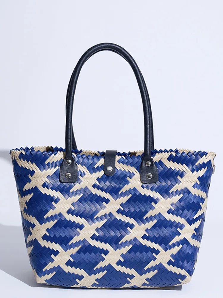 JNMC Women's Splicing Color Contrast Handmade Woven Vegetable Basket Shopping Bag 2024 New