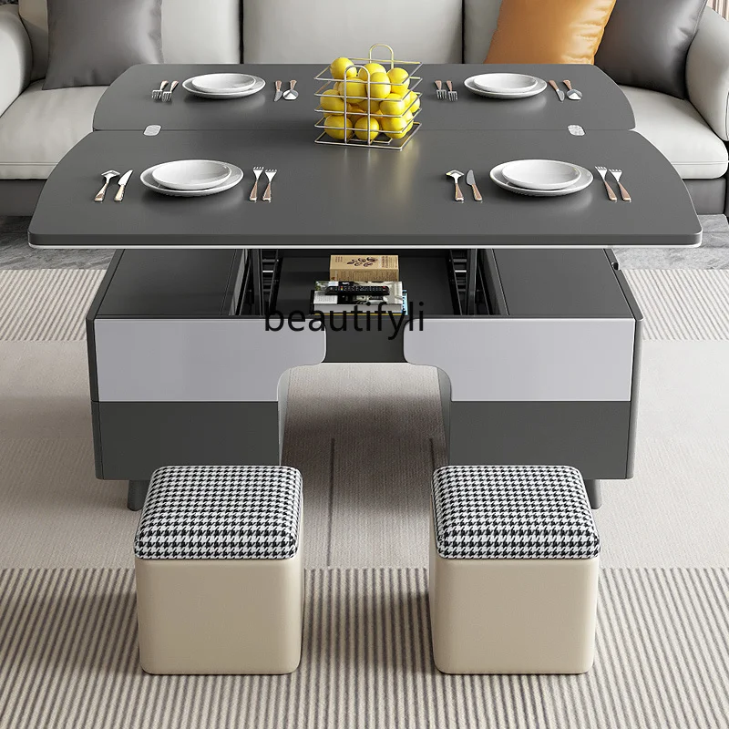 

LBX Multi-Functional Retractable Dining Table Small Apartment Study Table Tea Table Simple and Versatile Tea Cabinet