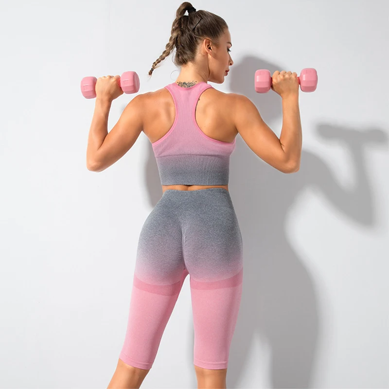ASHEYWR New Gradient Shorts Women Seamless High Elastic Fitness Push Up Short Pants Skinny High Waist Workout Short Sexy workout clothes for women