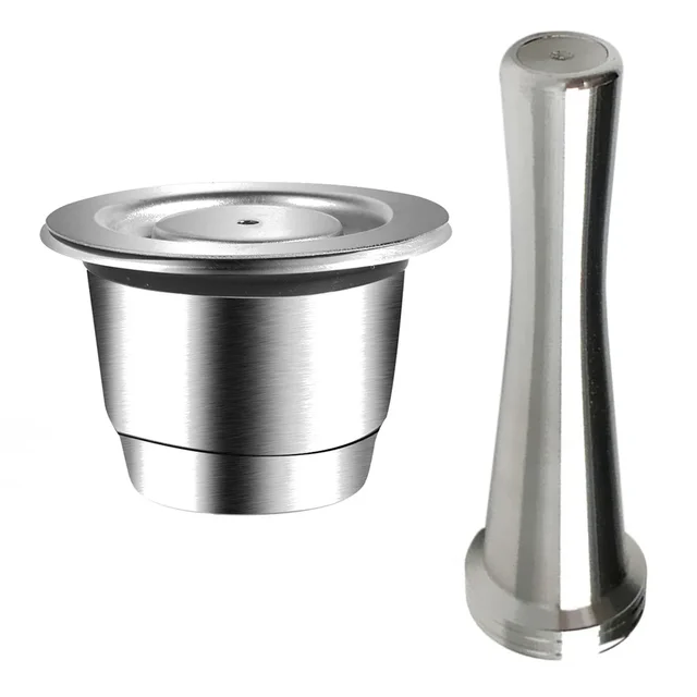 Stainless Steel Coffee Capsule Cup with Powder Press for Nespresso Refillable Coffee Maker Filter Coffeeware Accessories