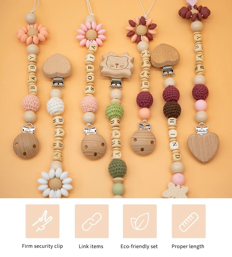 Silicone Chain Strap Holder Pacifiers Leashes Cases Silicone Beads