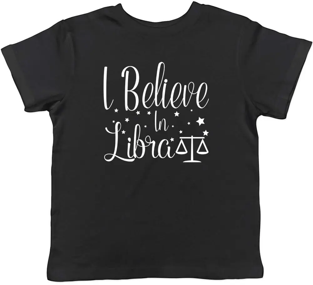 

Детская футболка с рисунком зодиака I Believe in Libra, для мальчиков и девочек, высокое качество, 100% хлопок, короткий рукав