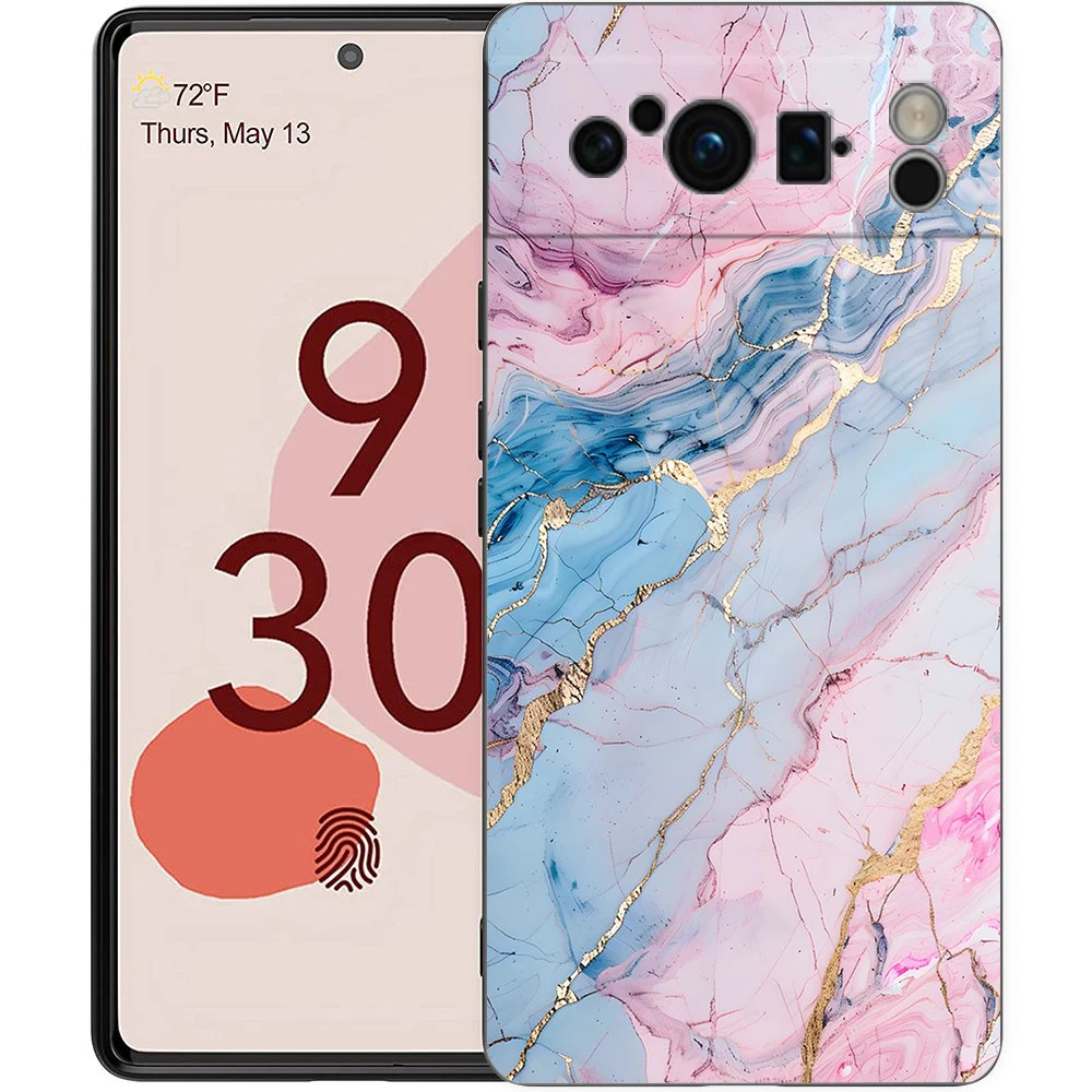 Elegant Marble Design Shockproof Black Silicone Phone Case