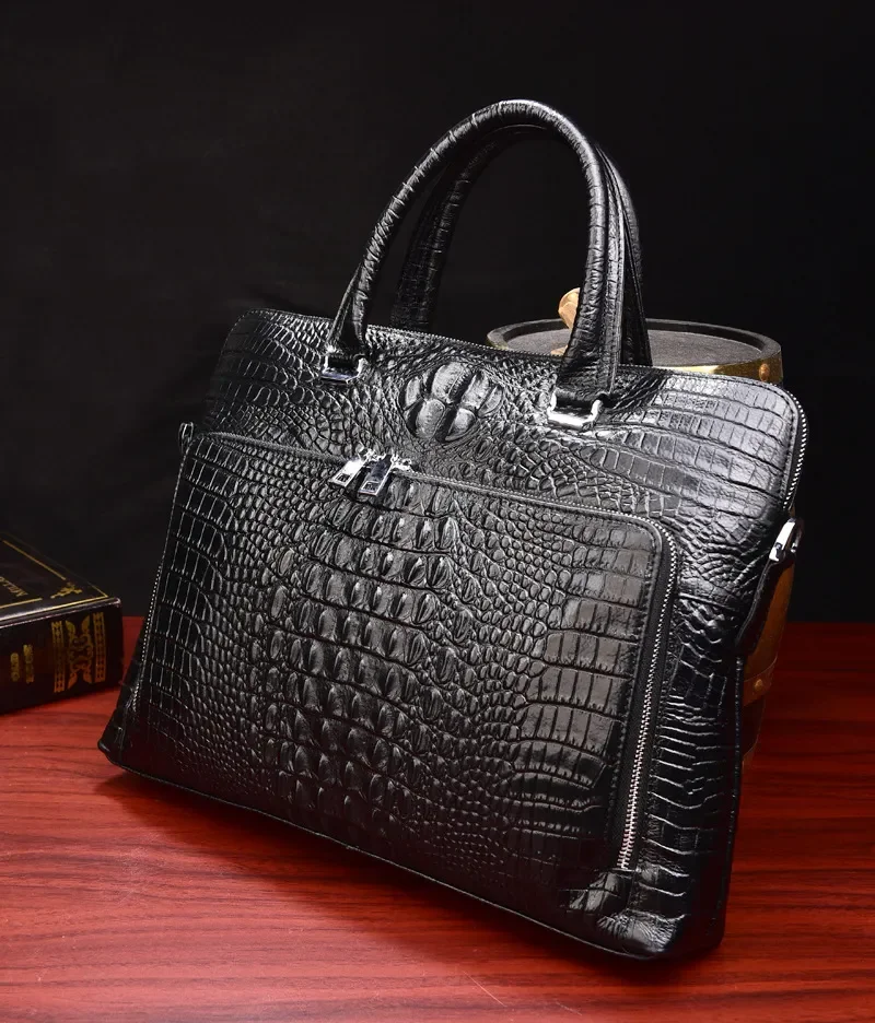 

2023 New Luxury 100% Cow Genuine Leather Business Men's Briefcase Male Shoulder Bag Real Leather Men Alligator Tote Computer Bag