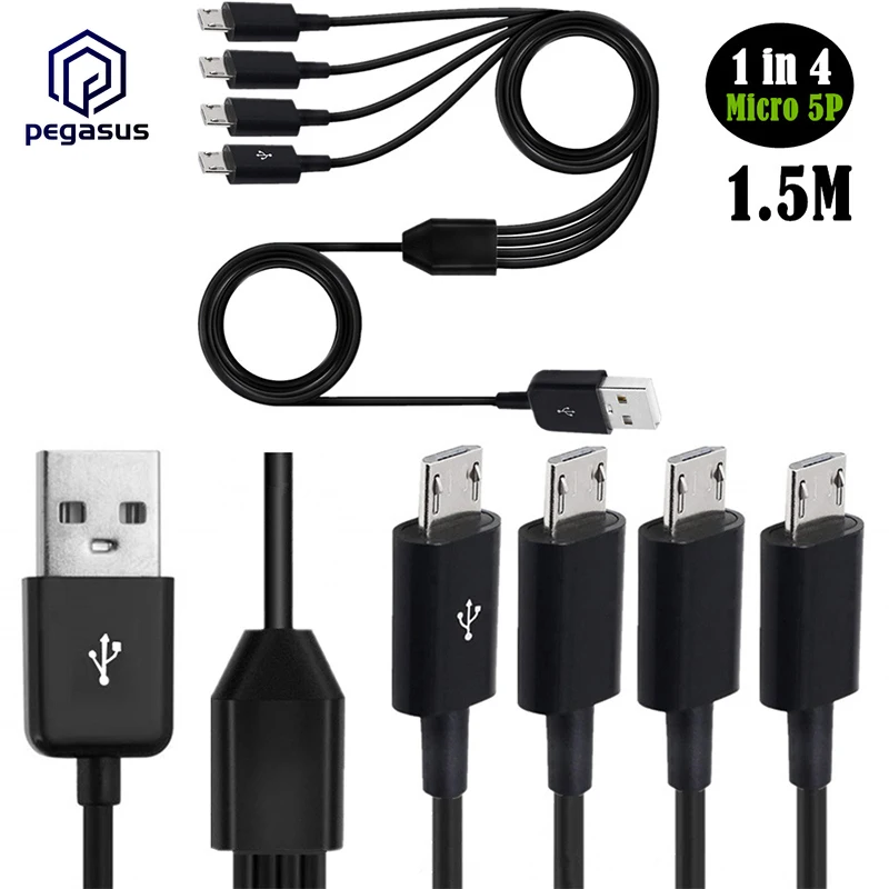 

USB 2.0 Type-A на 4 USB Micro 5Pin штекер-штекер для синхронизации данных и зарядки соединительный кабель адаптера 0,5 м/1,5 м