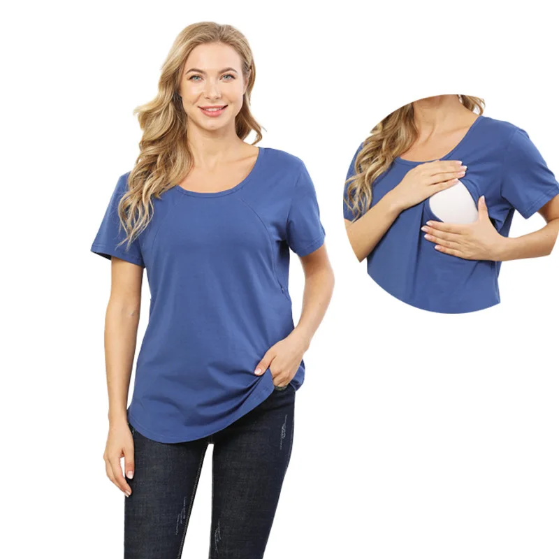 Maternity T Shirts Solid Color Short Sleeve Pregnant Women's