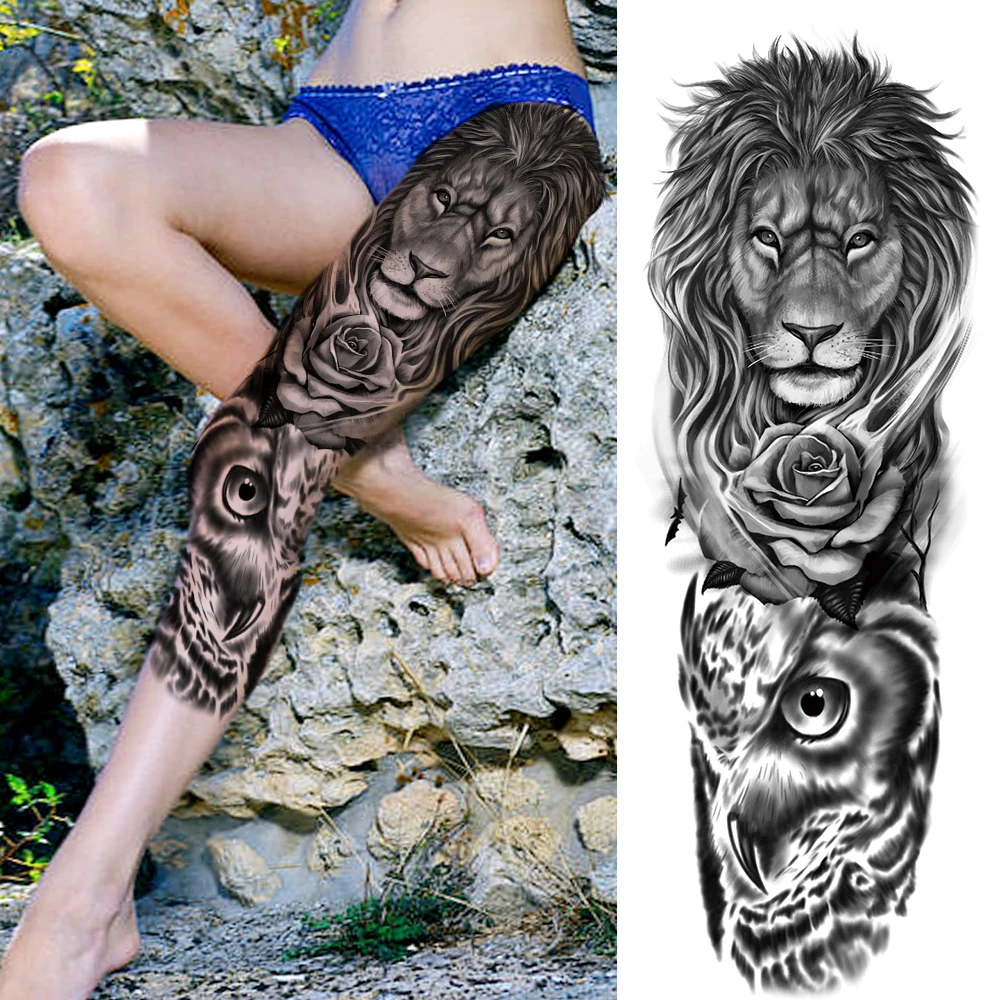 Full Arm Temporary Tattoos Sleeve For Men Women Realistic Fake Tatoos Warrior Lion Tiger Flower Tatoo Sticker Black Totem Maori 5