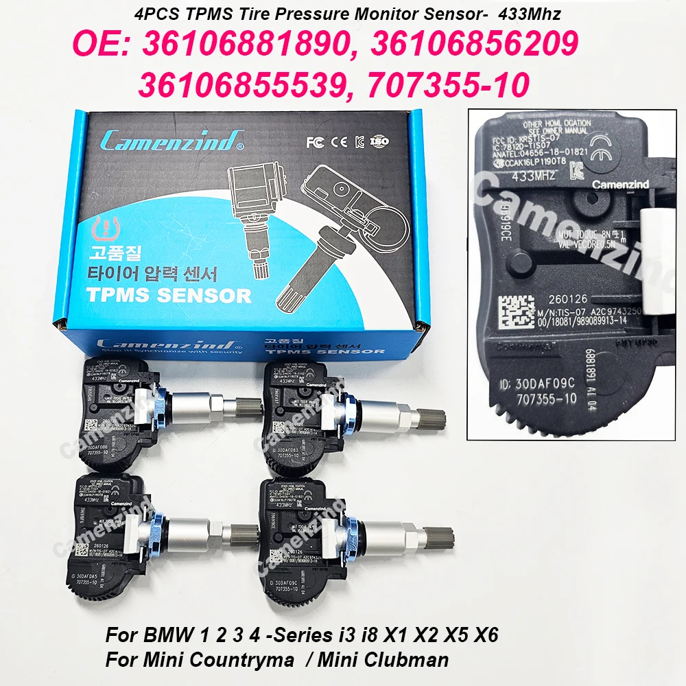 4-Piece OEM TPMS Sensor Set For 2015 BMW 3 Series F30 – Silver Stem, 433MHz, 36106856209