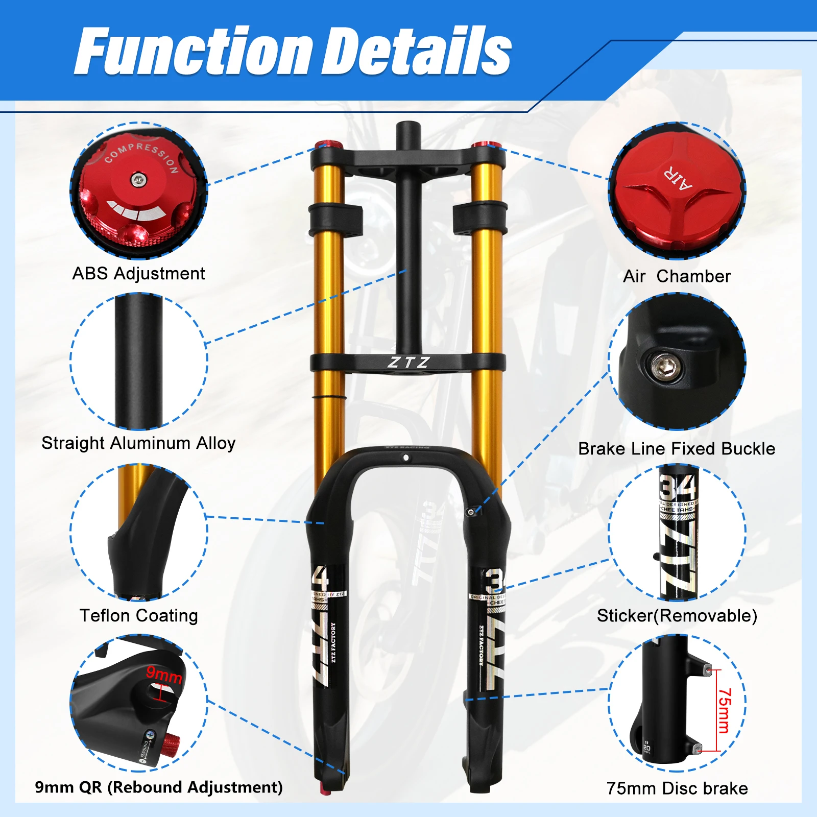Ztz Racing Forks ZTZ 20/26 inch 4.0 Fat Tire Bike Air Suspension Fork - 180mm Travel ...