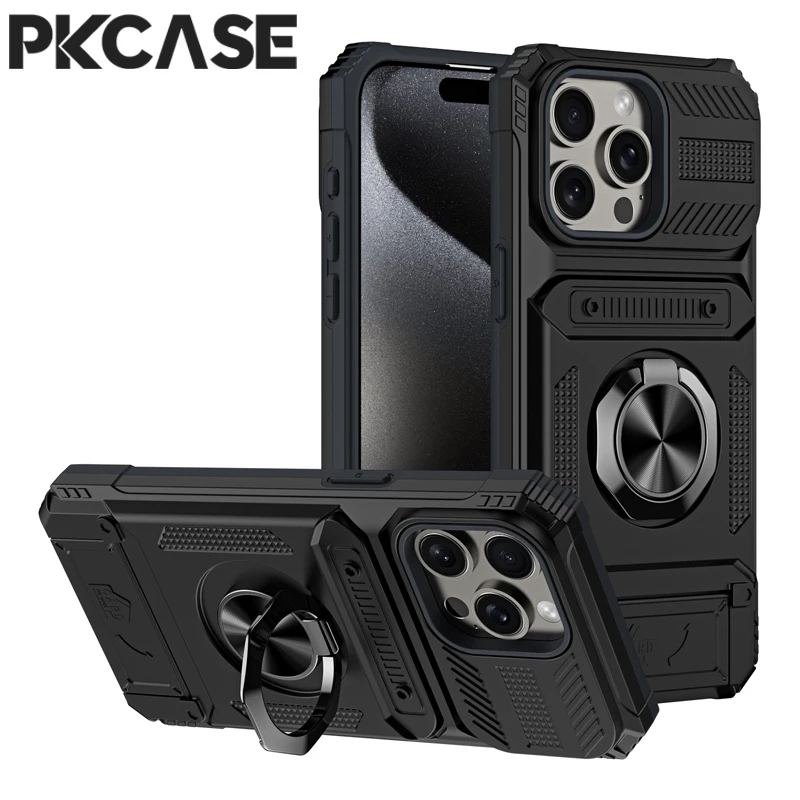 Shockproof Magnetic Case with Multi-Functional Card Slot and Metal Ring Stand