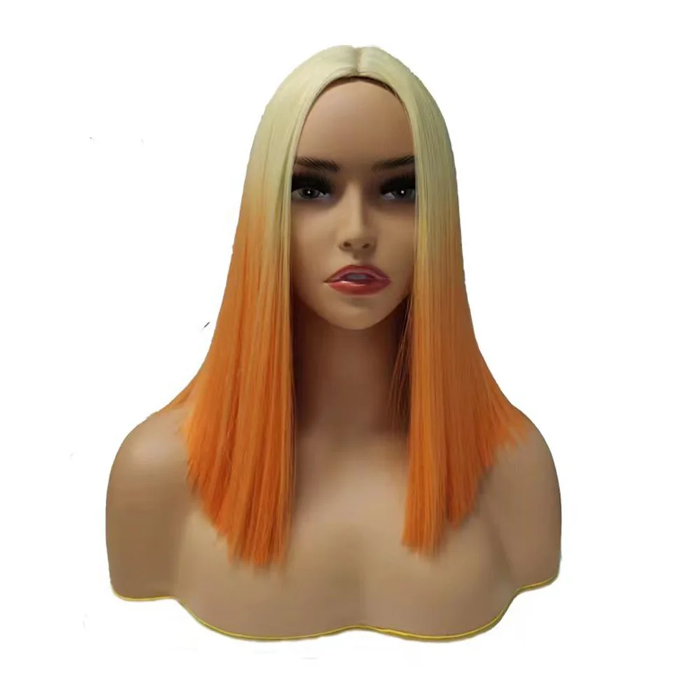 WHIMSICAL W Synthetic Short Blonde Orange Cosplay Wig Straight Bob Wigs for Women Middle Part Natural Blonde Pink Red Hair Wigs