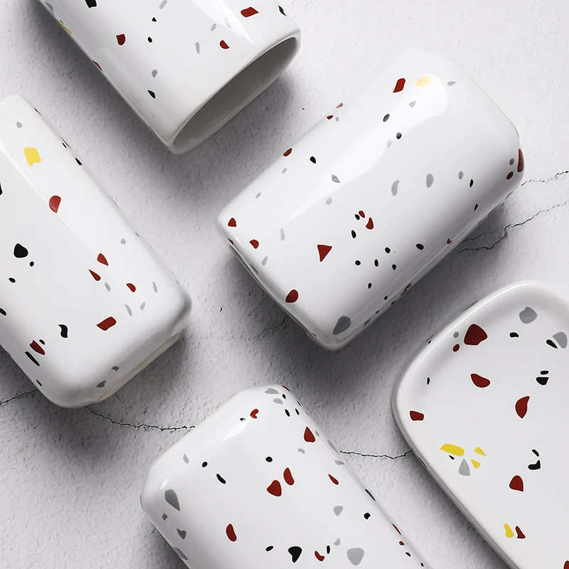 Bathroom Decoration Accessories Creative Terrazzo Ceramic Mouthwash Cup Toothbrush Socket Bathroom Toiletries Supplies