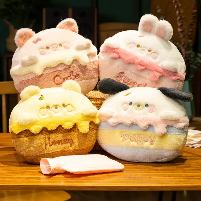 30cm Creative Cartoon Animal Plush Throw Pillow Kawaii Stuffed Cake Bunny Include Hot Water Bag Plushies Doll Soft Girls Cushion