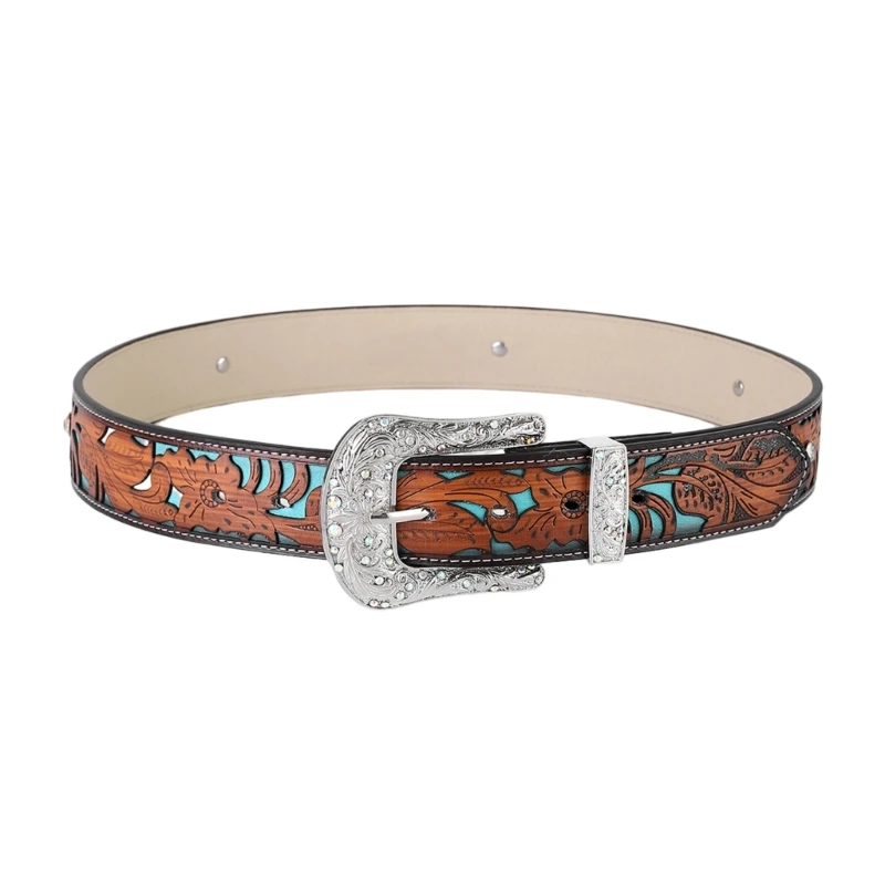 

Vintage Leather Belt Western Belt Cowboy Belt Turquoise Belt Buckle Belt