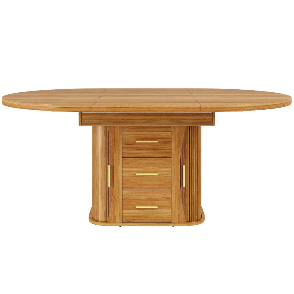 Moderner Ausziehbarer Esstisch Rund Umwandelbar in Oval Holz 118-158cm 6-Sitzer Küchentisch mit 3-stufigem Stauraum – Detail 17